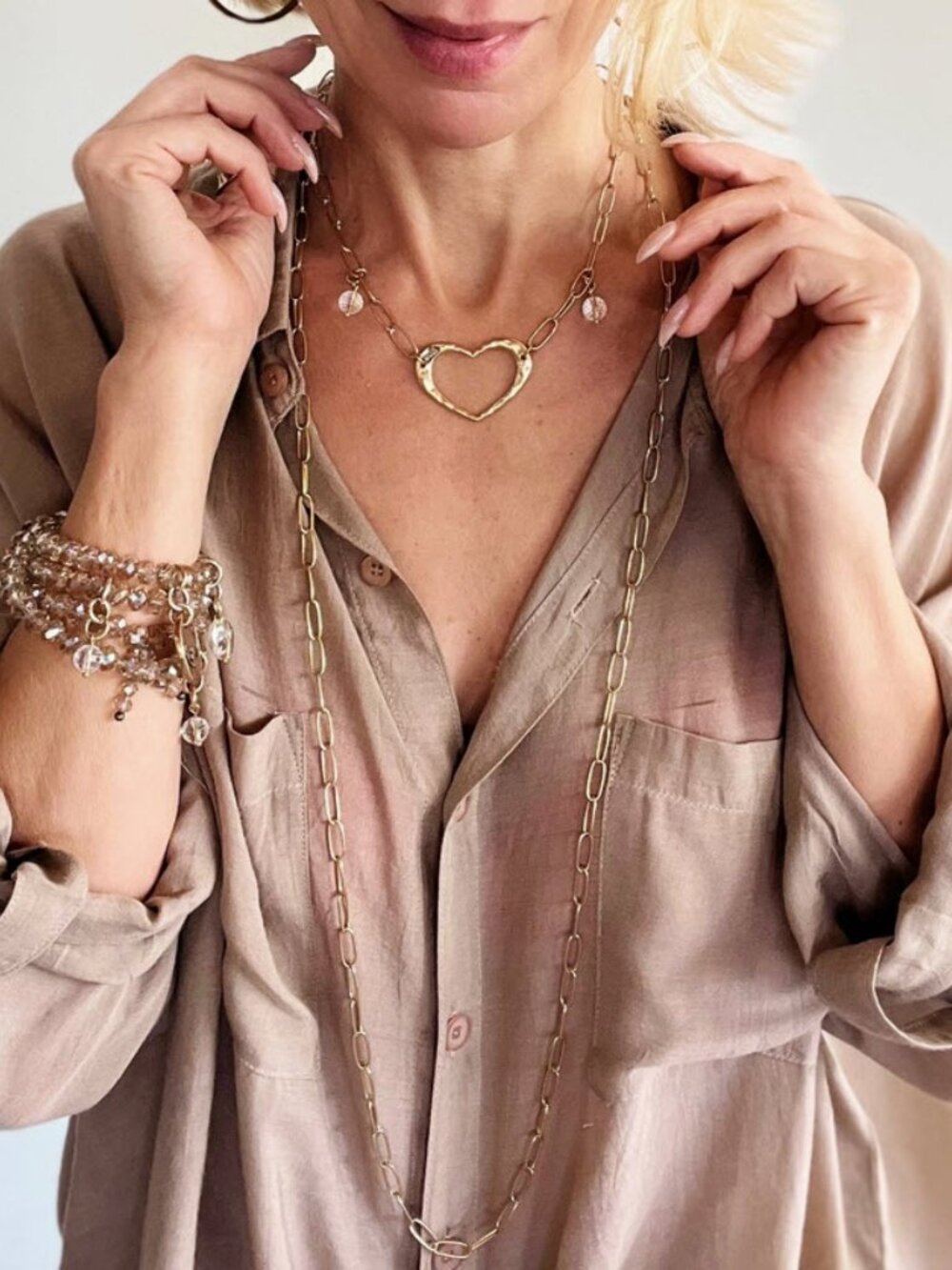 Brand New Katia Designs LOVE Goldtone heart layering necklace magnetic closure